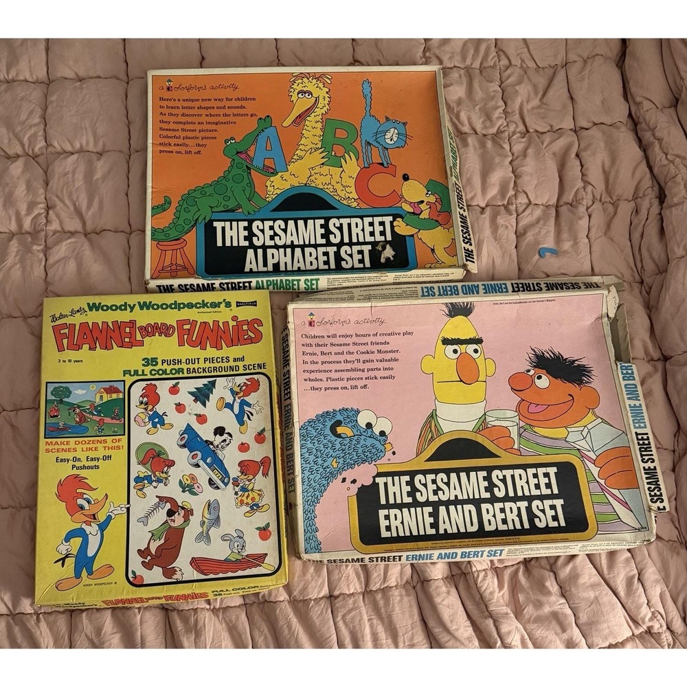 Lot Of 3 Vtg Games Sesame Street Colorforms Alphabet Bert & Ernie Woody W READ